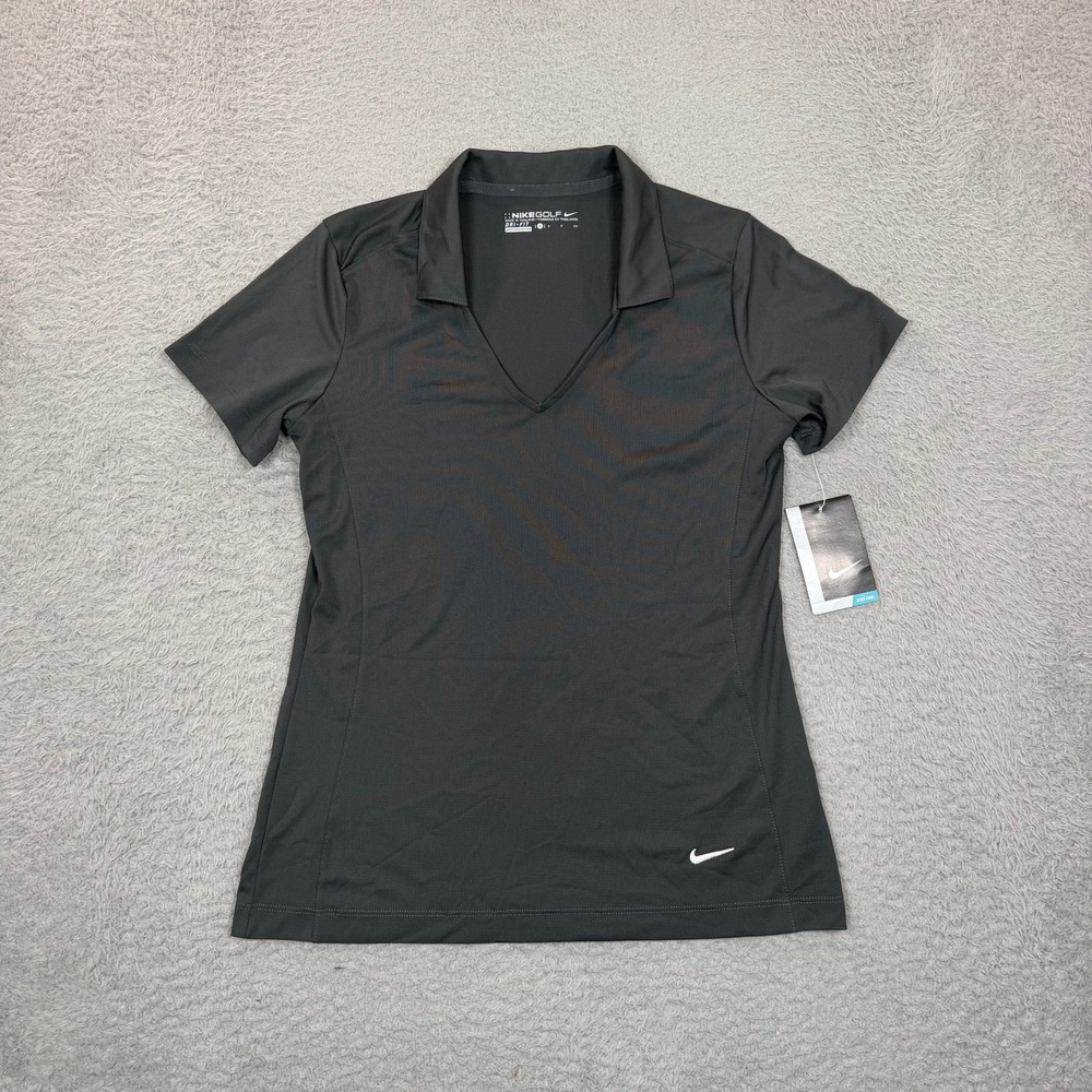 Nike Golf Womens Dri-FIT V-Neck Short Sleeve Polo Shirt Gray 637165-060 Size S